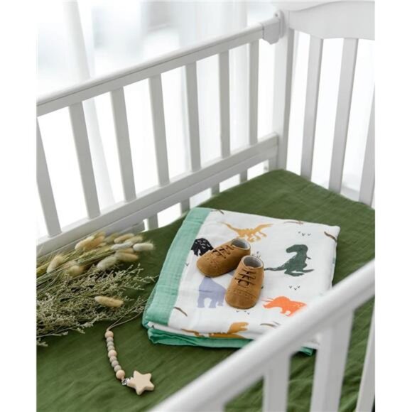 Dinosaur Muslin Blanket Baby Quilt - Silky Soft and Breathable Crib Blanket - Picture 7 of 8